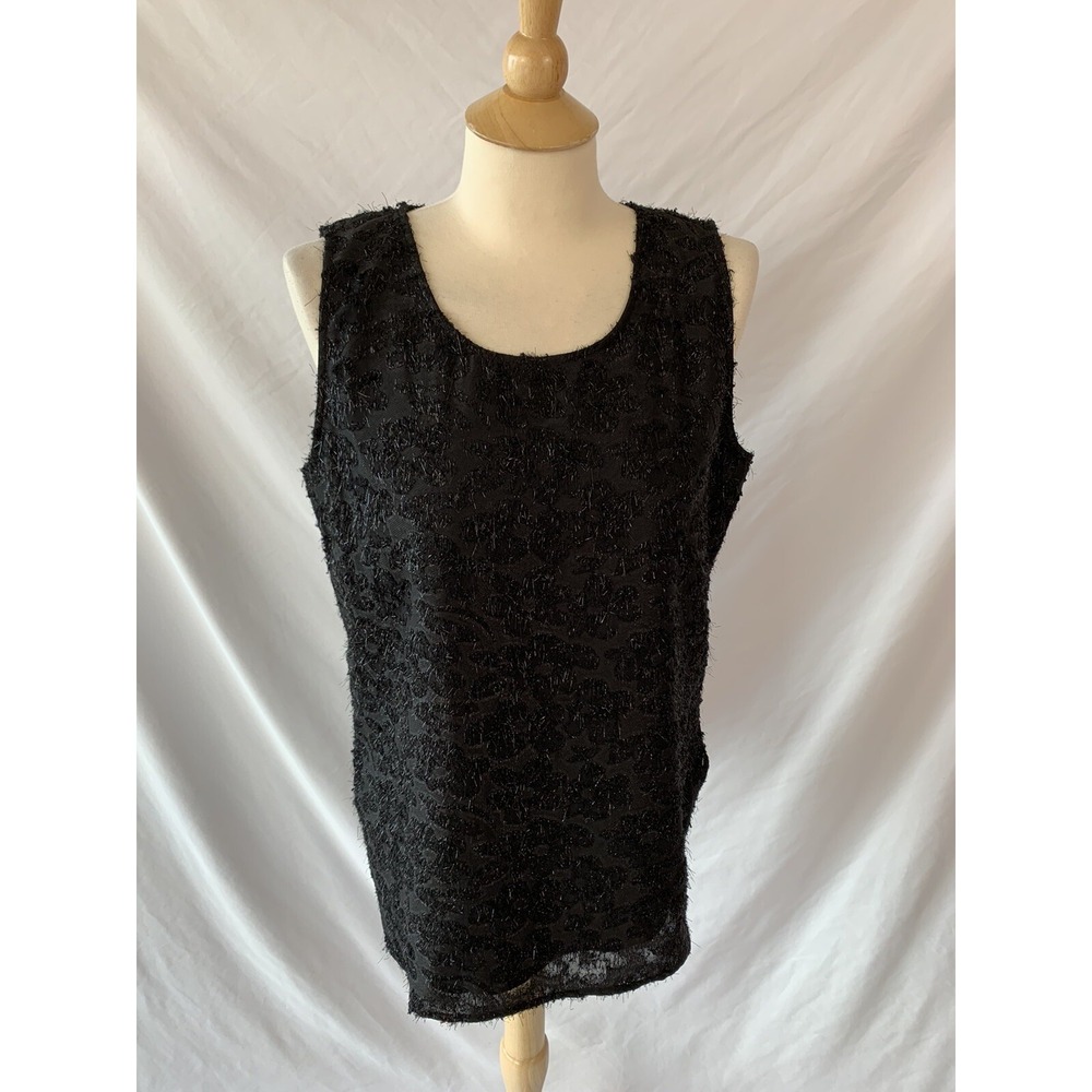 Halogen Black Dressy Tank Top Fuzzy‎ Eyelash Metallic Whimsigoth Dark Fairy